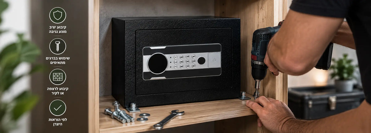 קיבוע כספת לאקדח באמצעות ברגים ועוגנים בתוך ארון